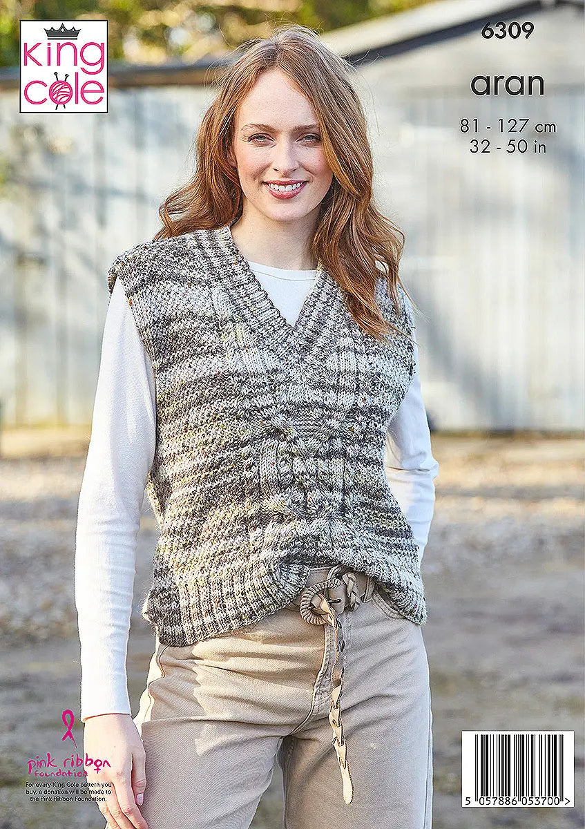 Ladies Round and V Neck Tanks knitting pattern in Aran - King Cole 6309