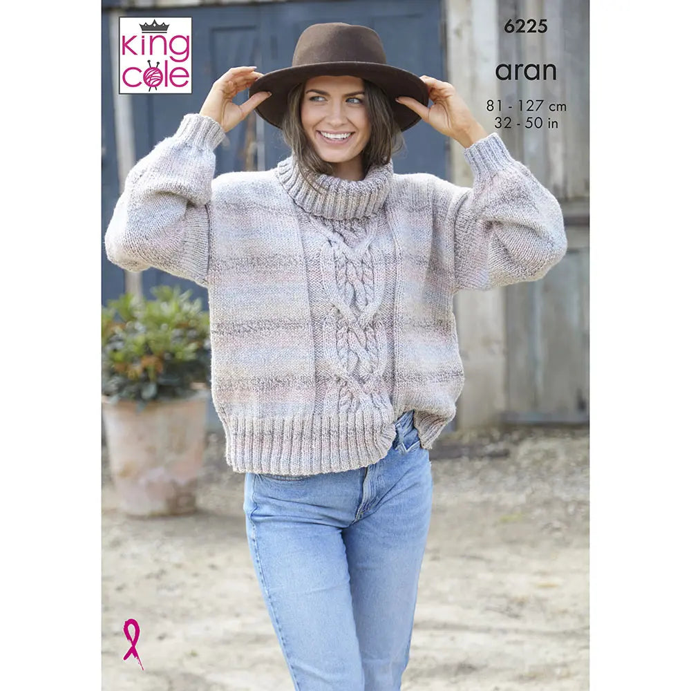 Ladies Sweater knitting pattern in Aran - King Cole 6225