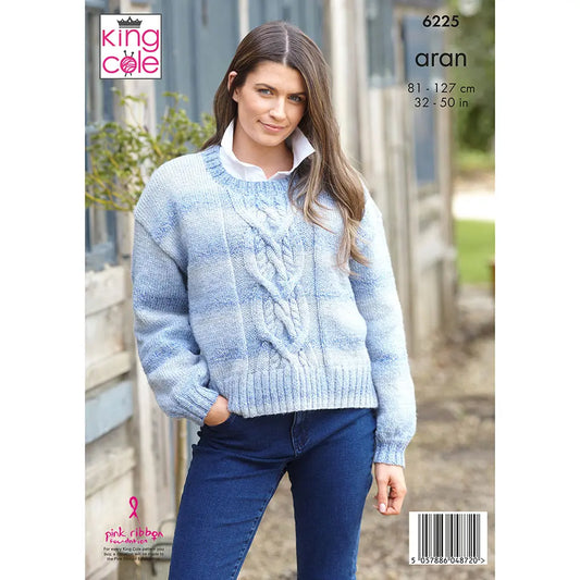 Ladies Sweater knitting pattern in Aran - King Cole 6225