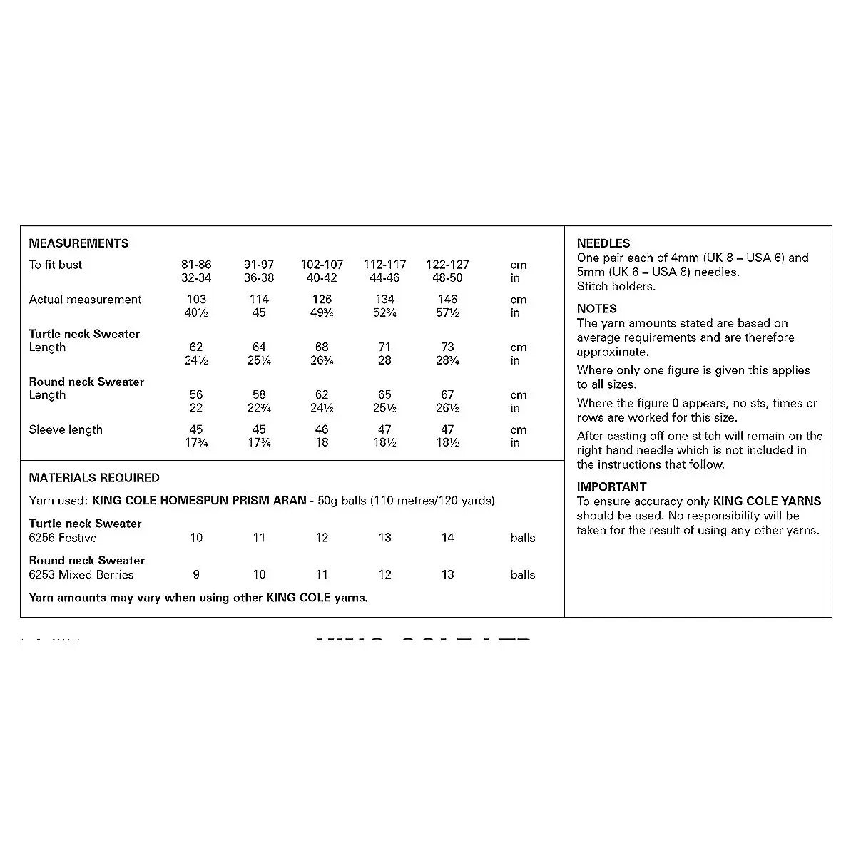 Ladies Sweaters knitting pattern in Aran - King Cole 6311