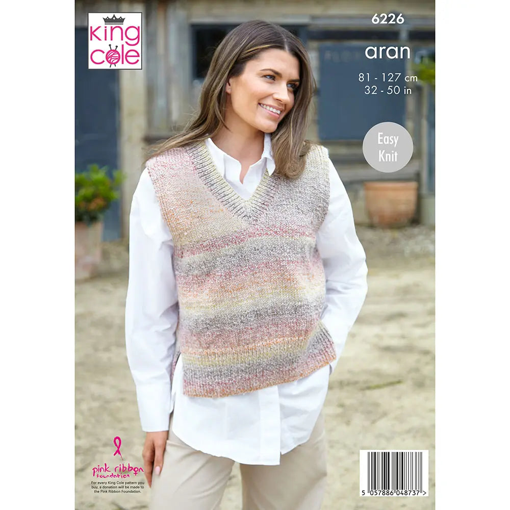 Ladies vests knitting pattern in Aran - King Cole 6226