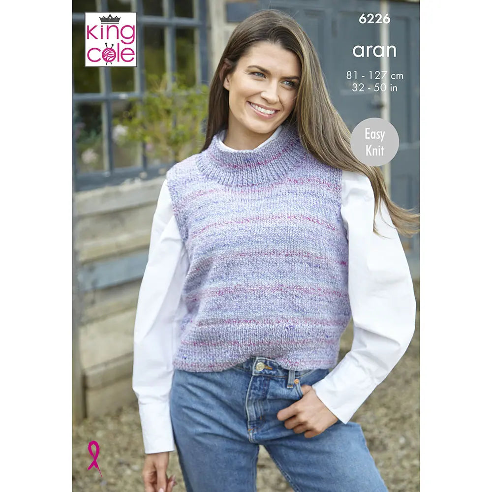 Ladies vests knitting pattern in Aran - King Cole 6226