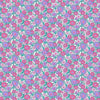Liberty Heirloom Daisy Meadow Lasenby cotton fabric a busy pattern with lots of close knit blue and pink flowers on a white background.