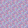 Liberty Heirloom Daisy Meadow Lasenby cotton fabric a busy pattern with lots of close knit blue and pink flowers on a white background.