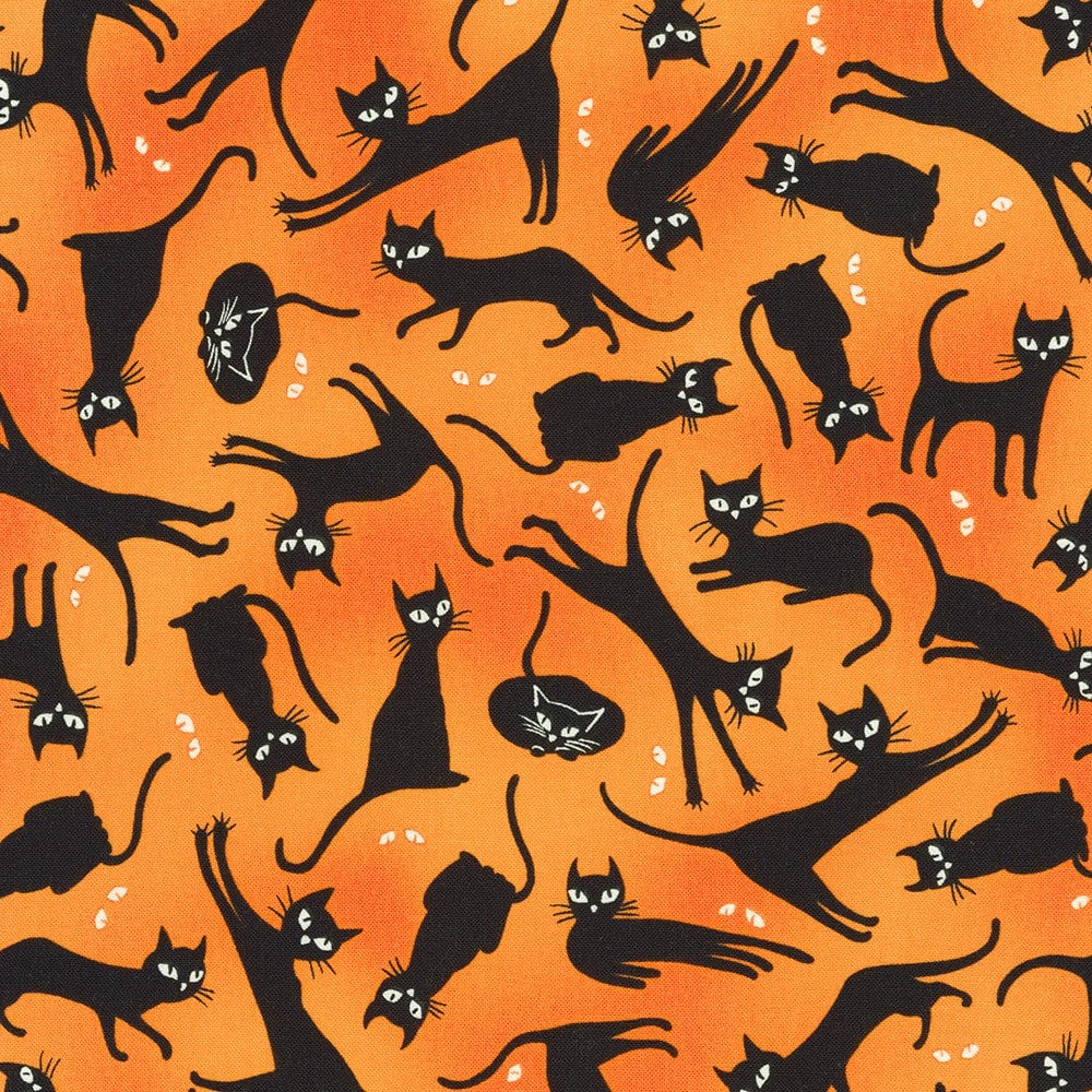 Cotton Fabric Lights out collection- Pumpkin Cats-Robert Kaufman