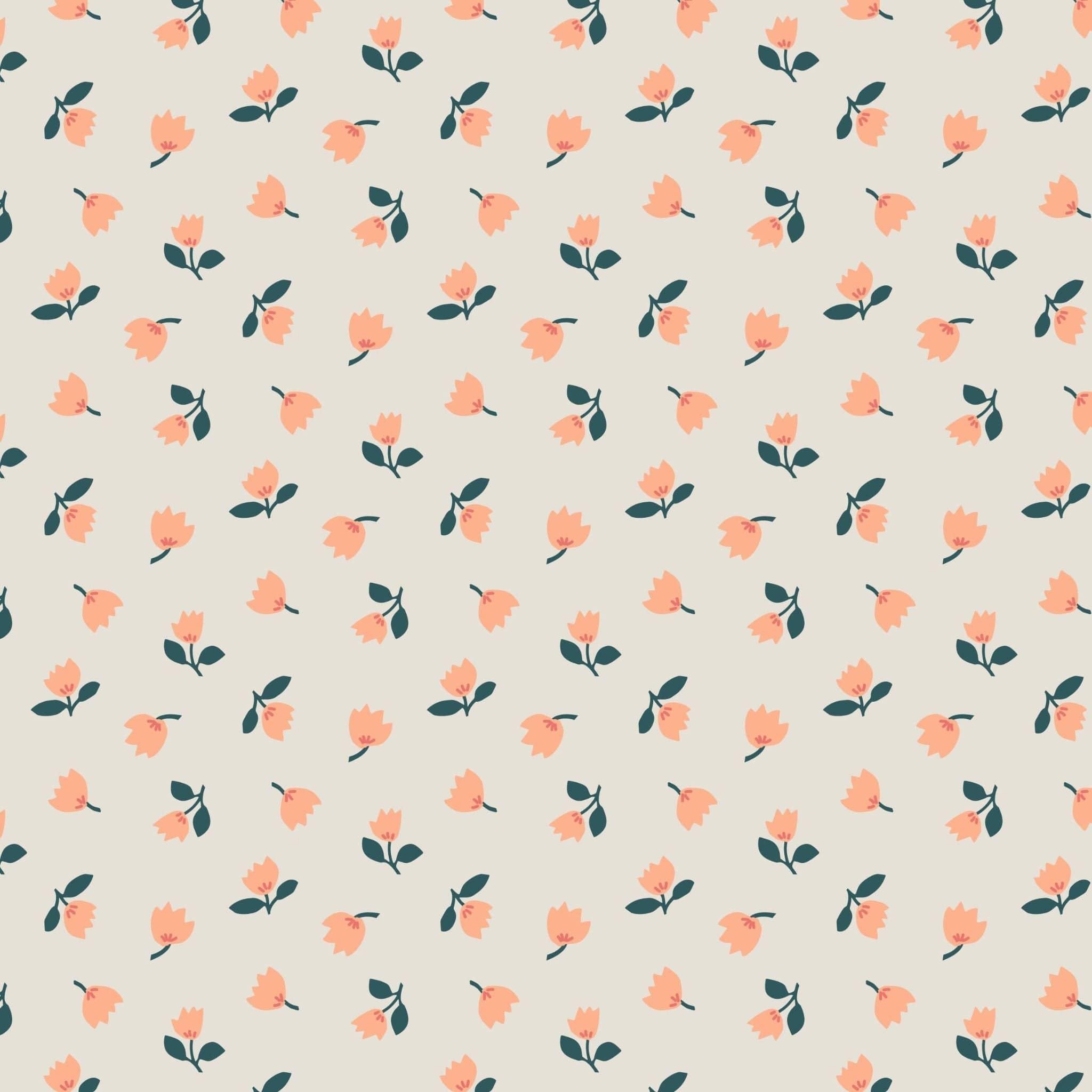 Fabric Little Coral Flowers on Cream cotton fabric - Folk Floral by Lewis & Irene