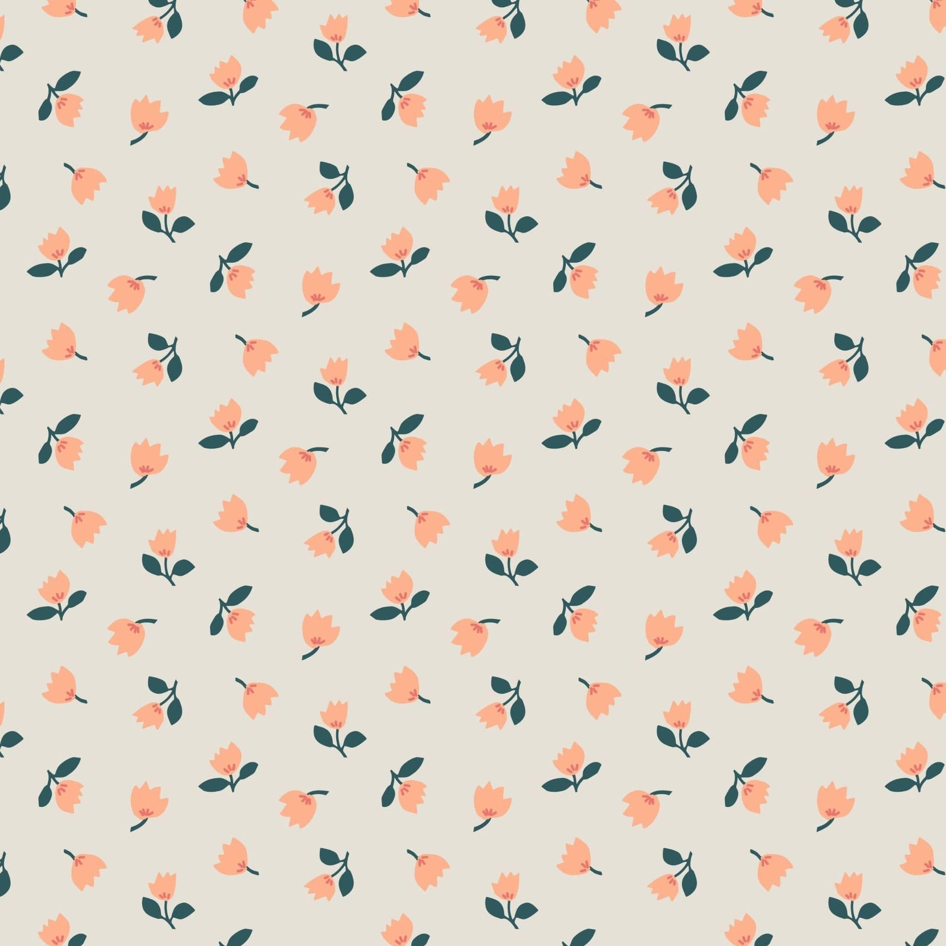 Fabric Little Coral Flowers on Cream cotton fabric - Folk Floral by Lewis & Irene