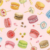 Macarons on pink cotton fabric - Baked with Love by Michael Miller