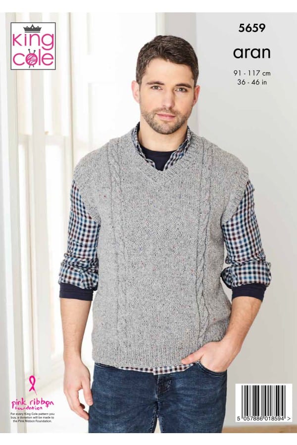Men's Sweater & Sleeveless Sweater knitting pattern aran - King Cole 5659