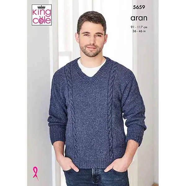 Men's Sweater & Sleeveless Sweater knitting pattern aran - King Cole 5659