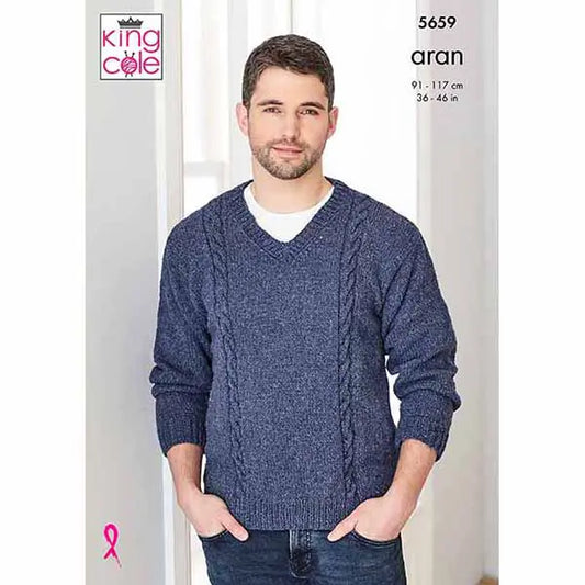 Men's Sweater & Sleeveless Sweater knitting pattern aran - King Cole 5659