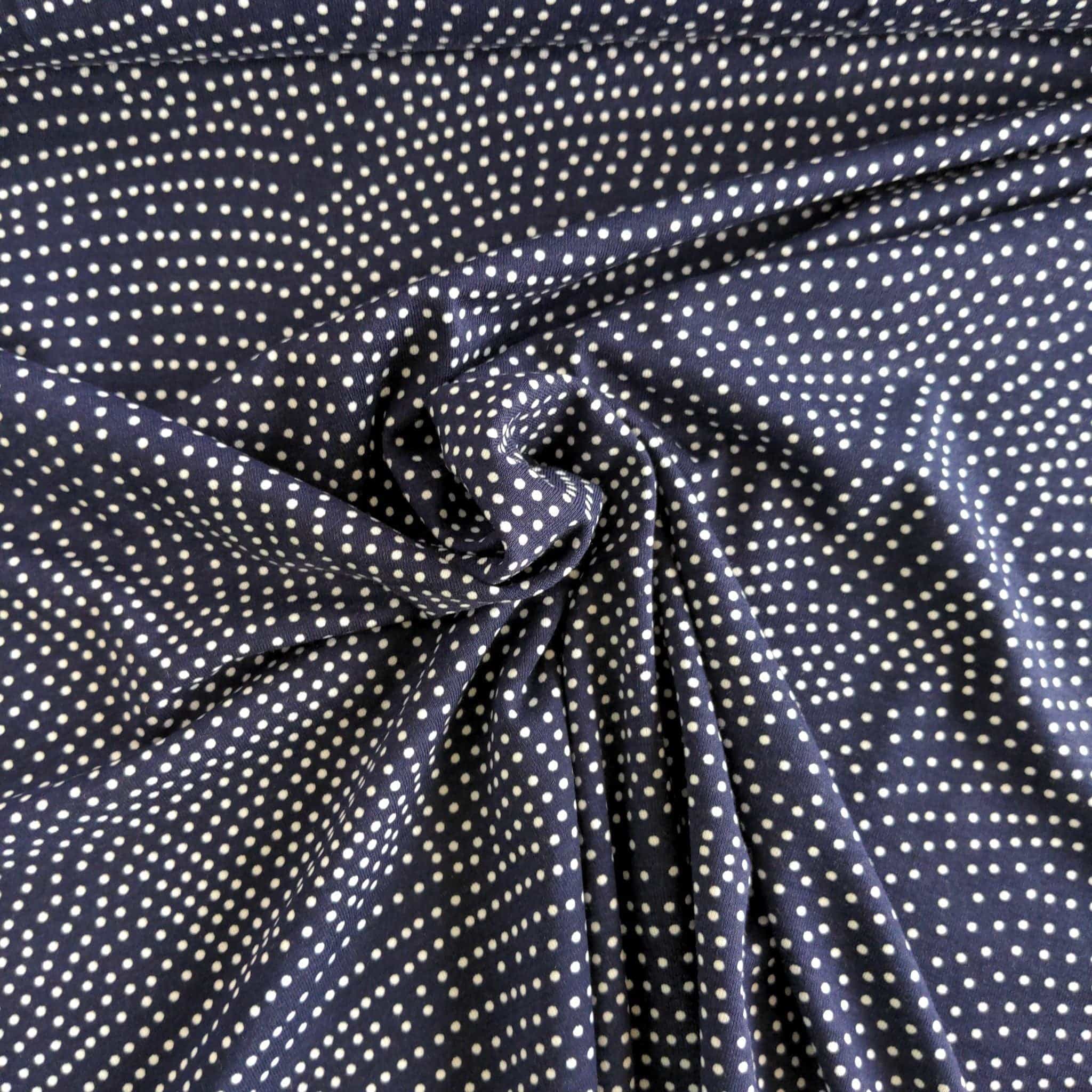 fabric Navy polka dot viscose lycra jersey