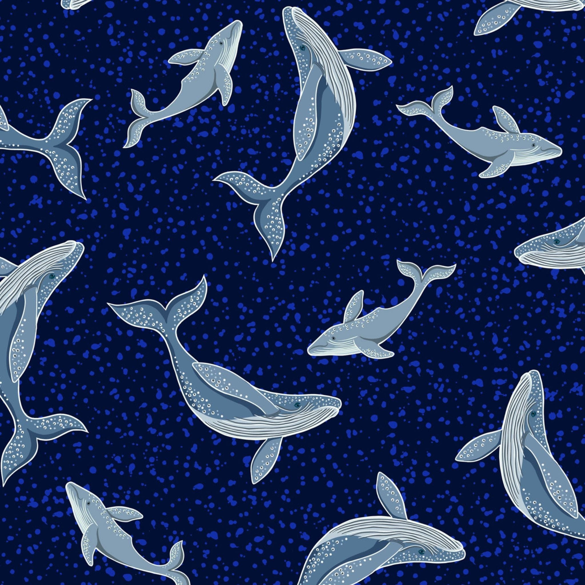 cotton fabric Ocean whales on navy - Ocean Glow - Lewis & Irene A781.3