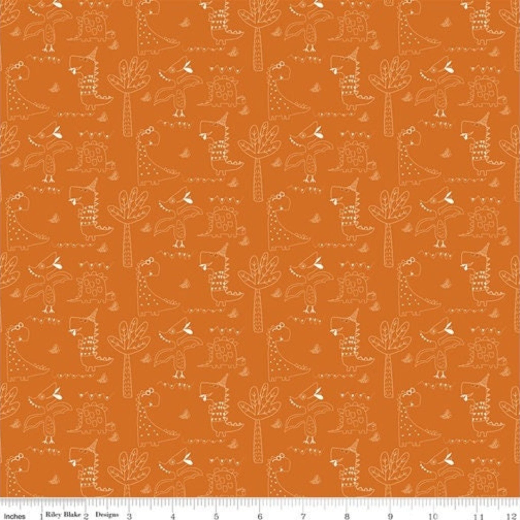 Fabric Orange dinosaur fabric - Eat Your Veggies by Riley Blake