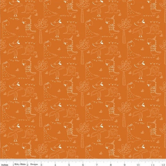 Fabric Orange dinosaur fabric - Eat Your Veggies by Riley Blake