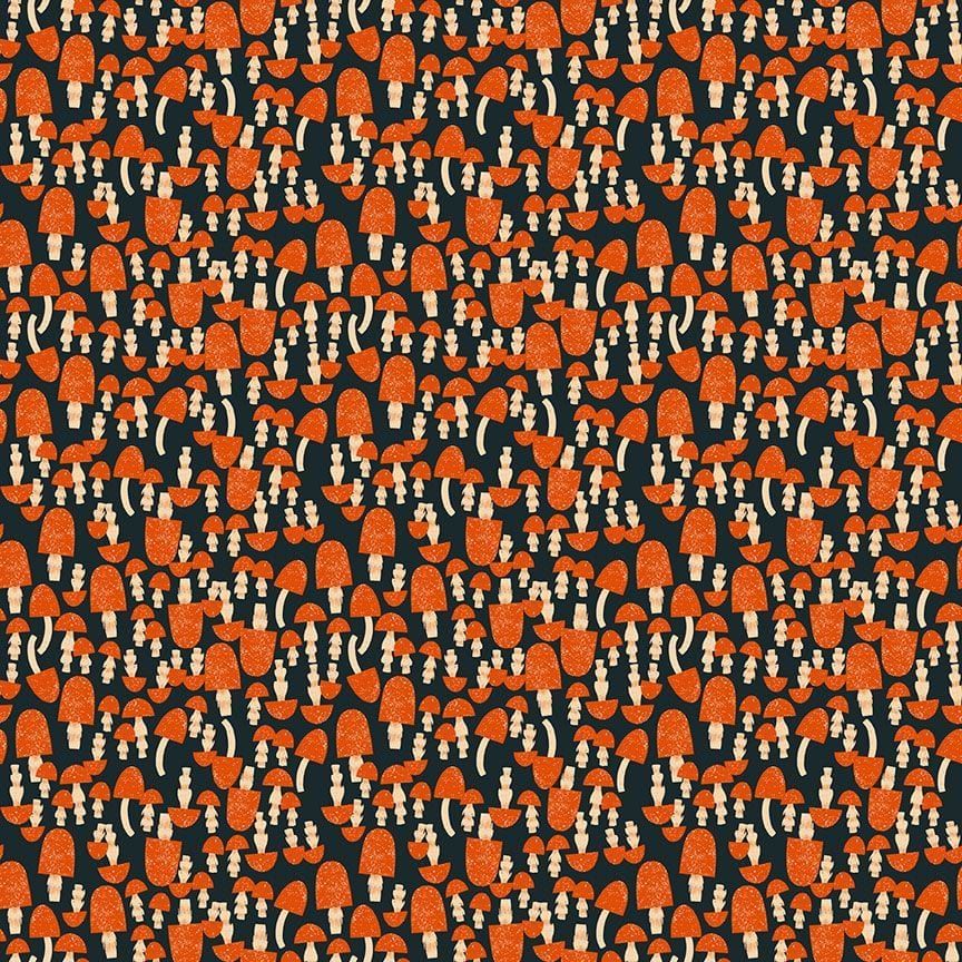 cotton fabric Orange mushrooms on black cotton fabric - Flora and Fauna - Dear Stella