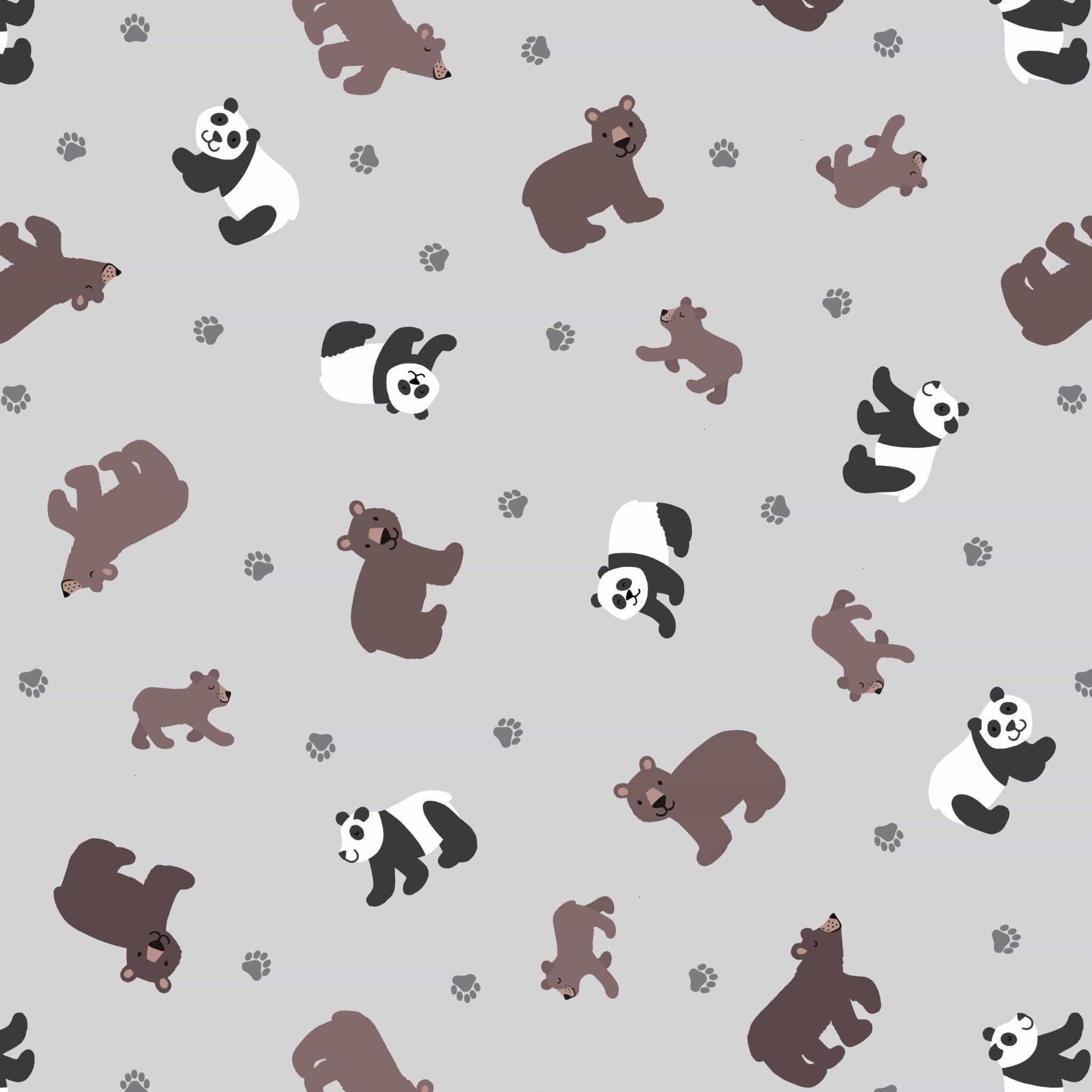 Fabric Pandas and bears on grey cotton fabric - Small Things - Lewis & Irene