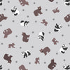 Pandas and brown bears on grey cotton fabric - Small Things by Lewis and Irene