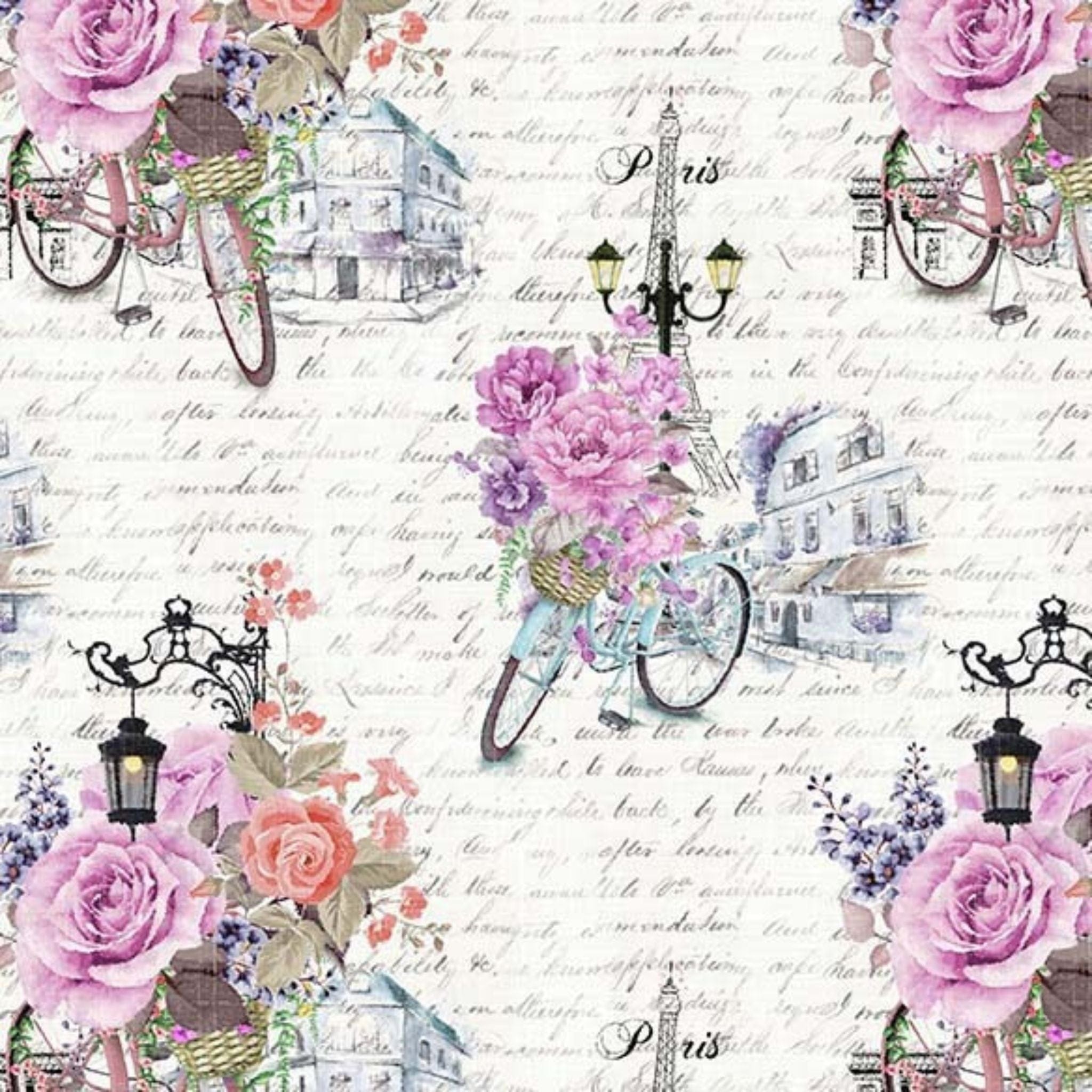 cotton fabric Paris roses on cream calligraphy fabric - We'll always have Paris - Michael Miller