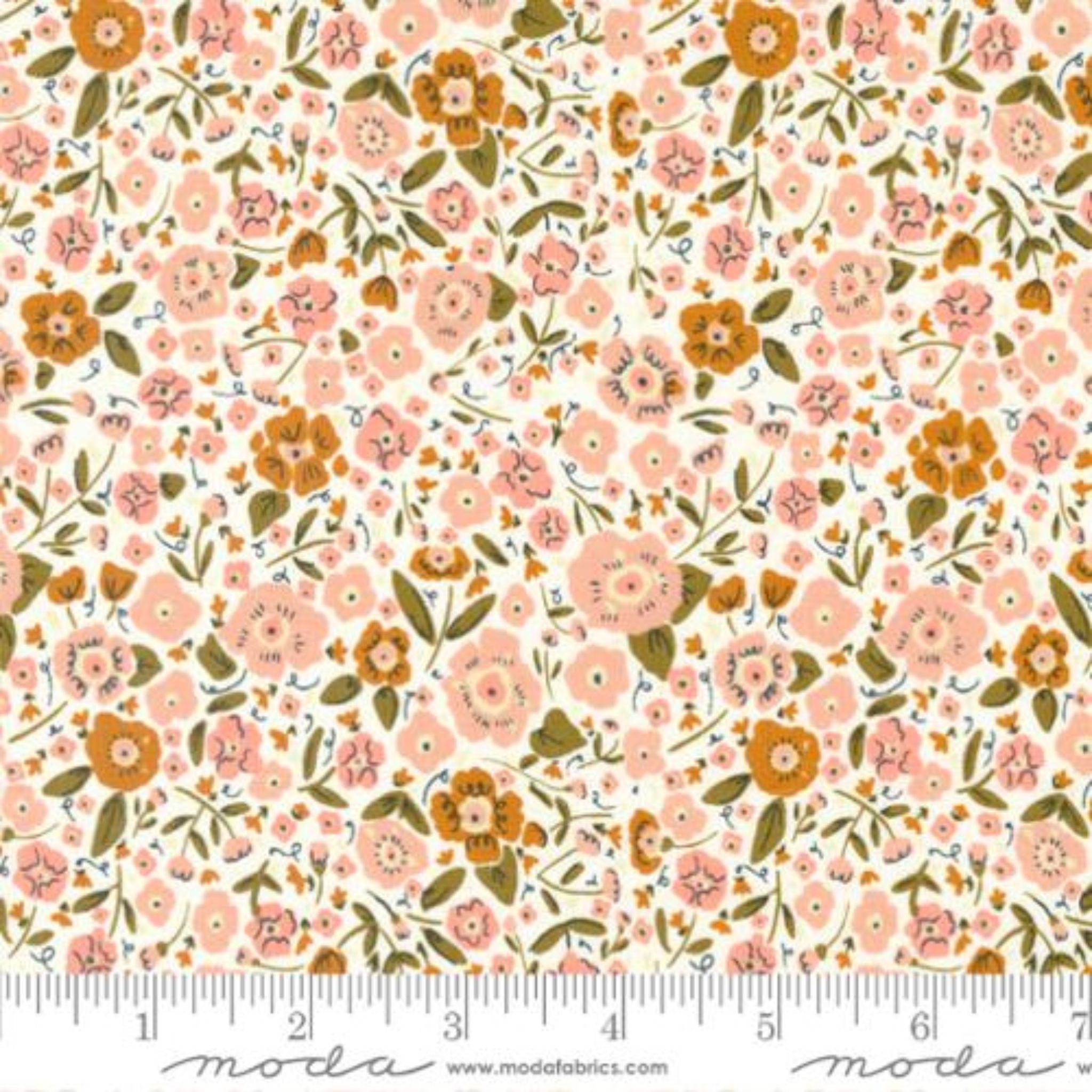 Muted pink and brown flowers on cream - Quaint Cottage by Moda