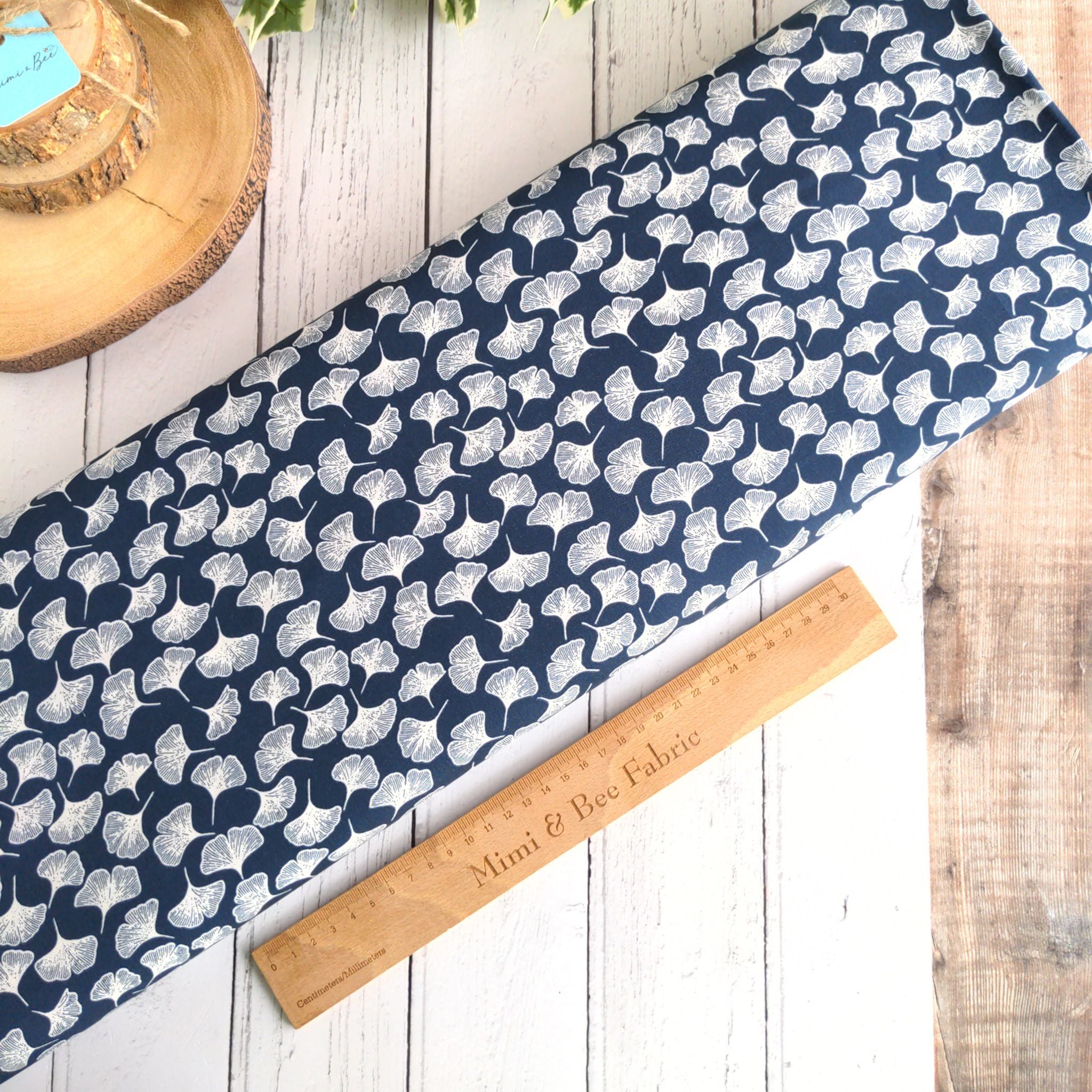 Petals on navy ananda viscose fabric