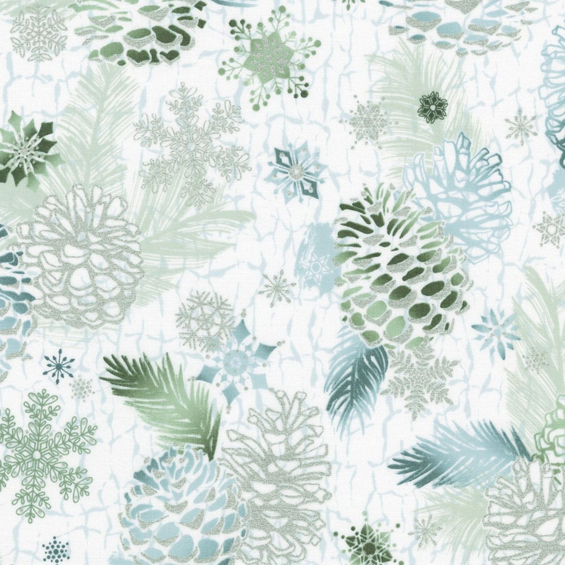 Pinecones on Grey - Winterstone - Robert Kaufman