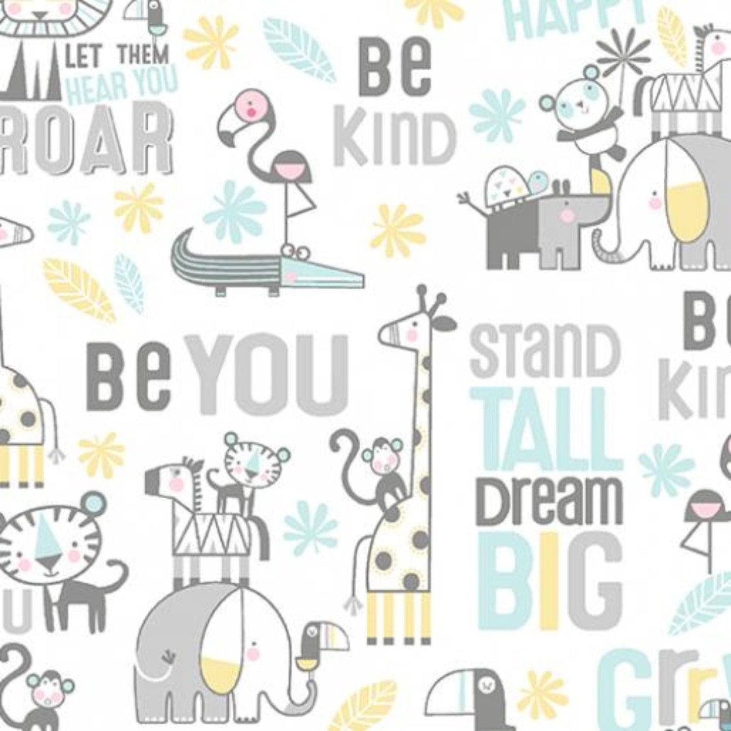 cotton fabric Pink elephants brushed cotton - Snuggle in the Jungle - Benartex