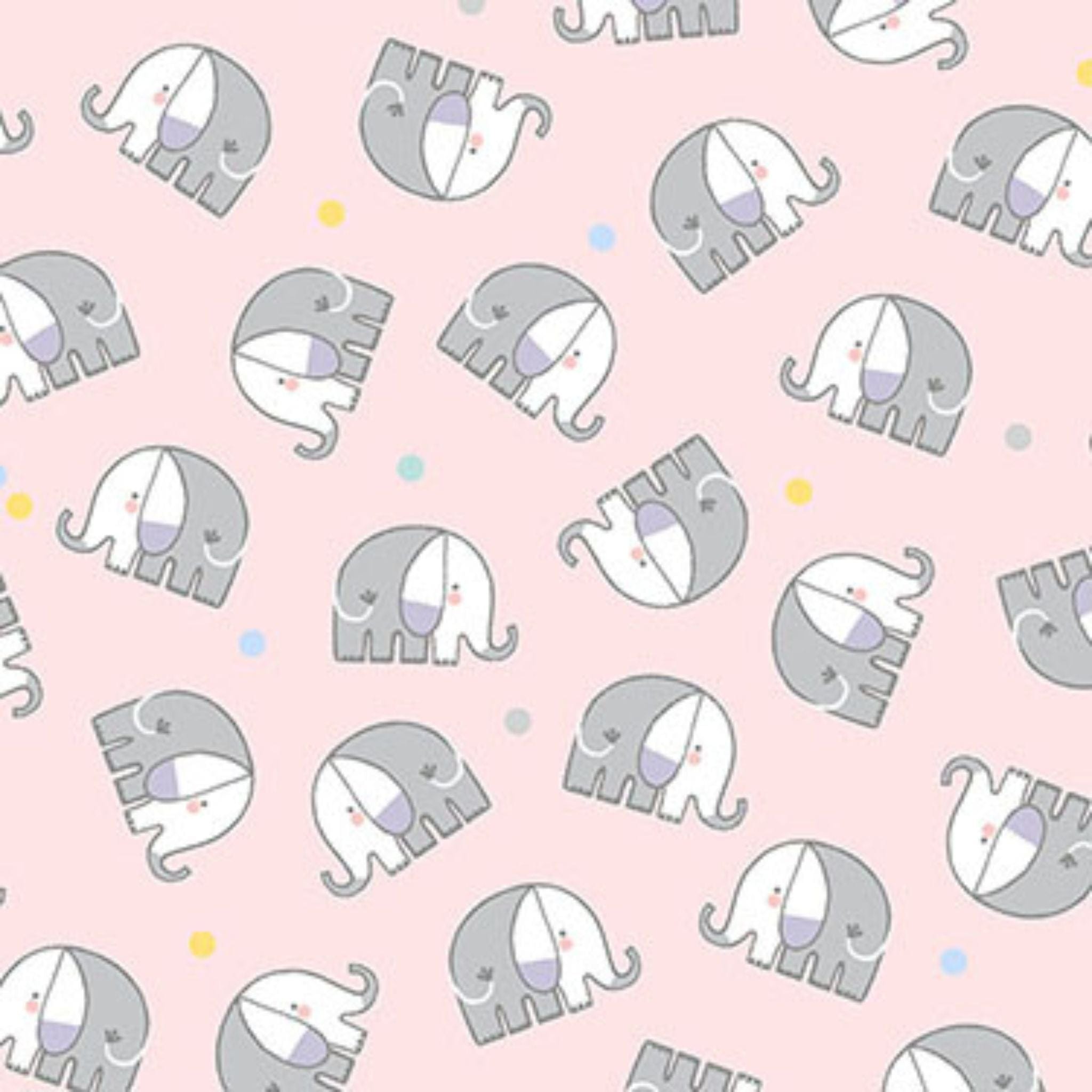 cotton fabric Pink elephants brushed cotton - Snuggle in the Jungle - Benartex