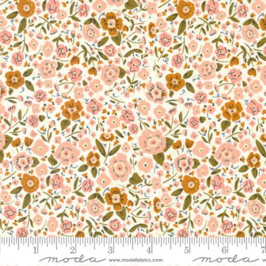 cotton fabric Pink florals on cream - Quaint Cottage - Moda Fabrics