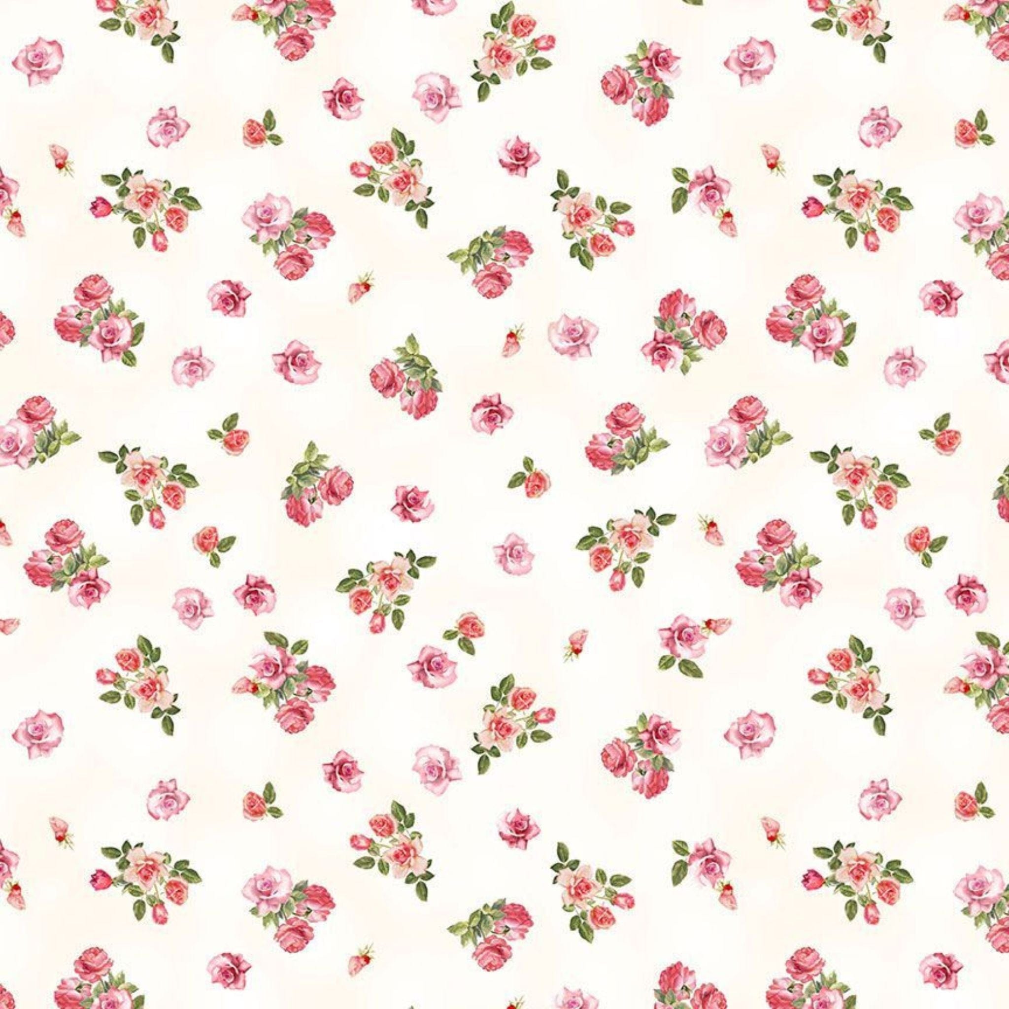 Fabric Pink roses on natural striped cotton fabric-Timeless-Treasures-CD1724