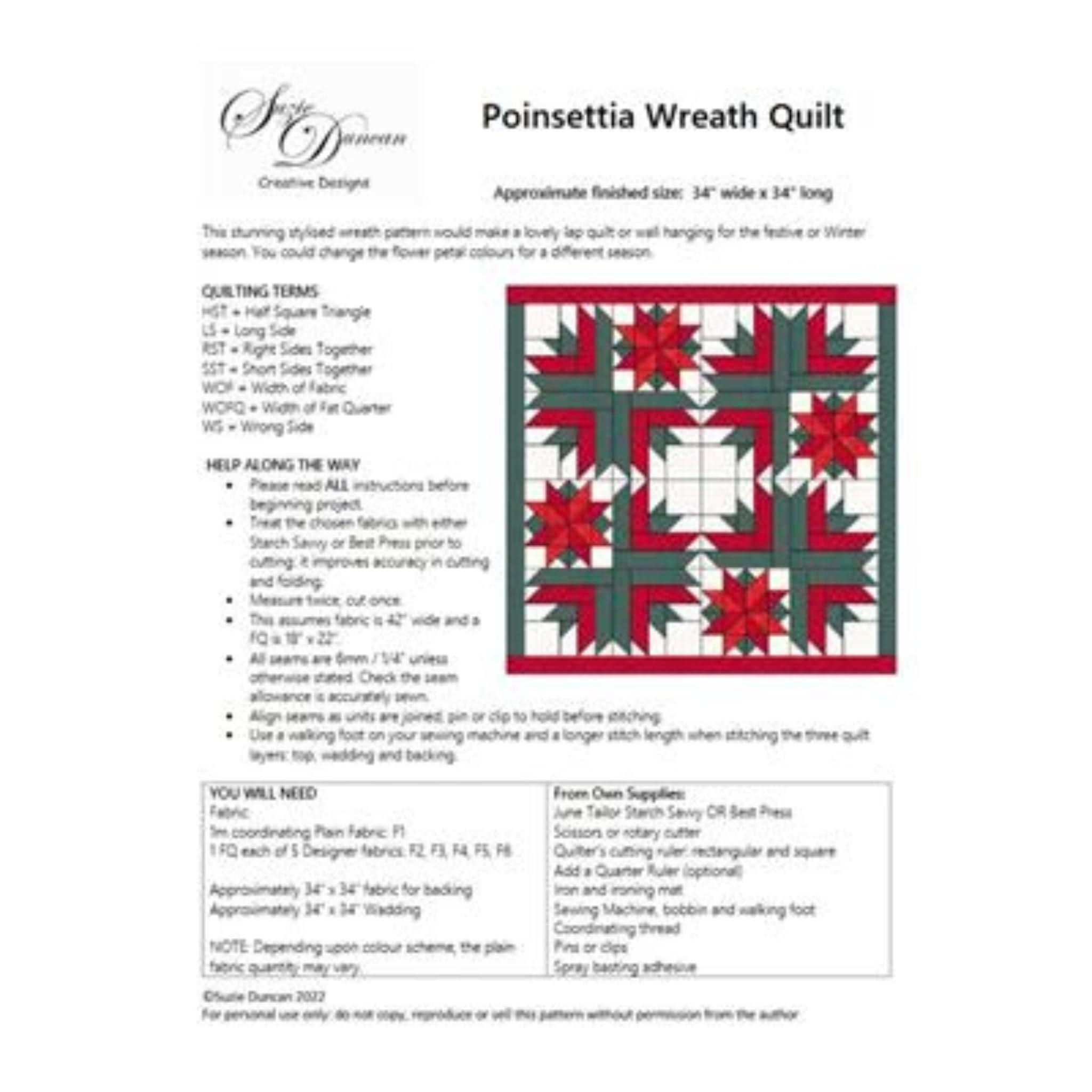 quilting pattern Poinsettia wreath quilt pattern - Suzie Duncan