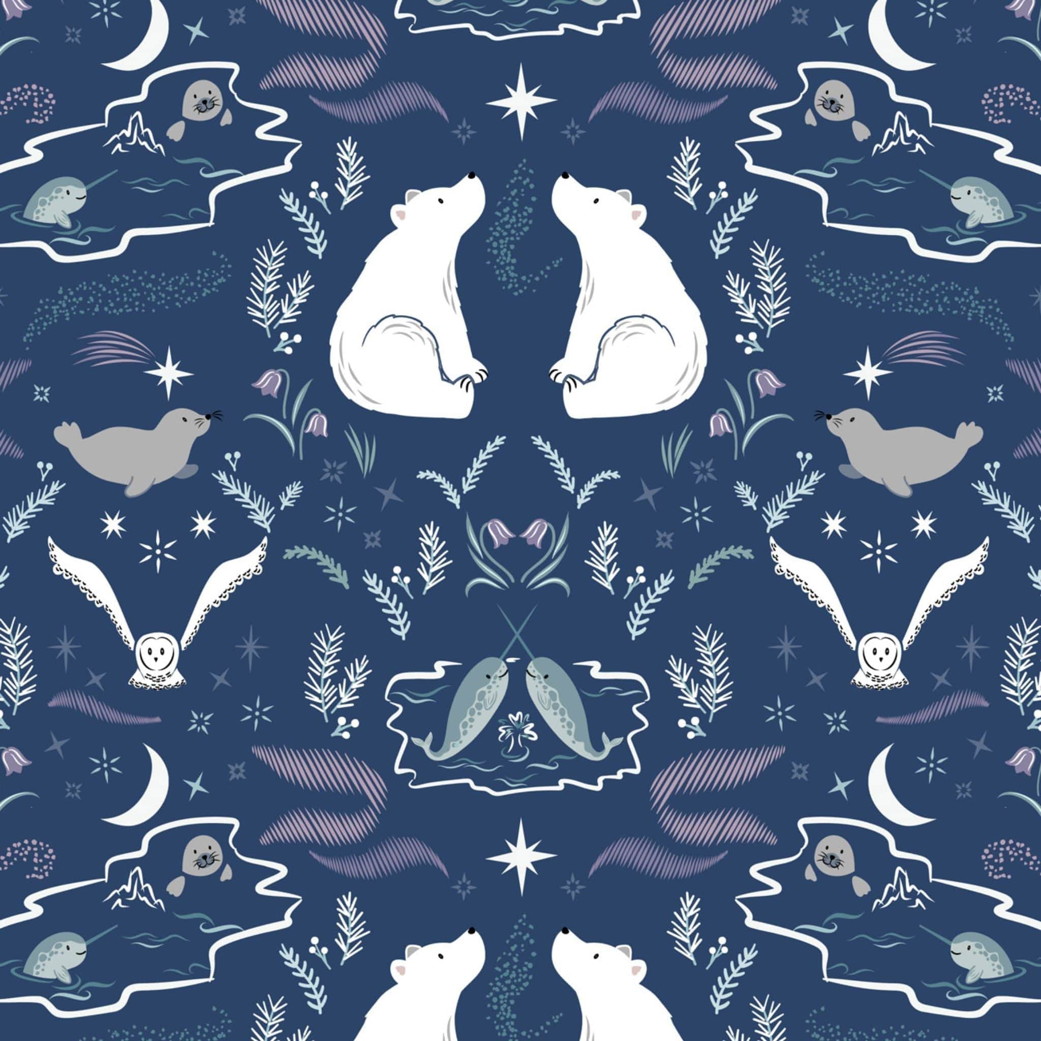 cotton fabric Polar animals on arctic blue - Arctic Adventure - Lewis & Irene