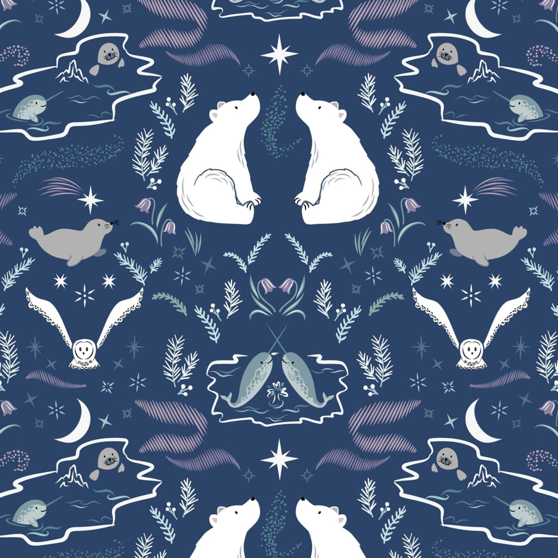 cotton fabric Polar animals on arctic blue - Arctic Adventure - Lewis & Irene