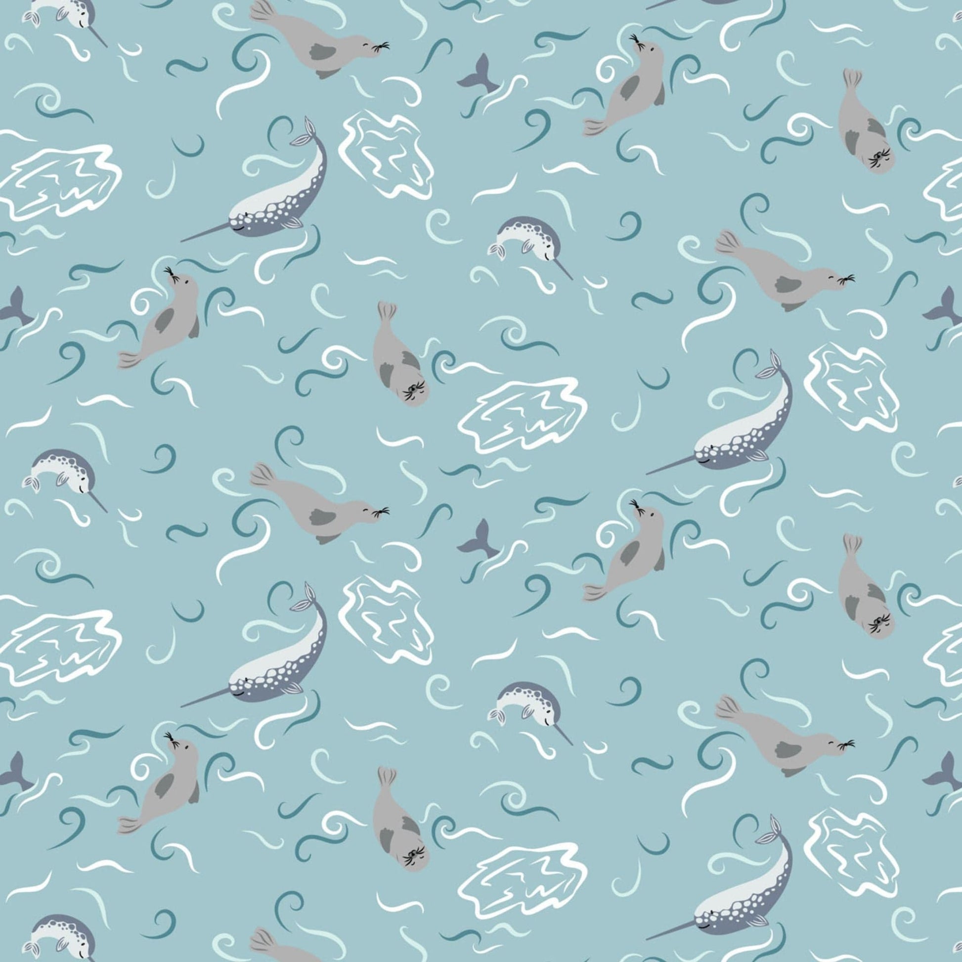 cotton fabric Polar animals on arctic blue - Arctic Adventure - Lewis & Irene