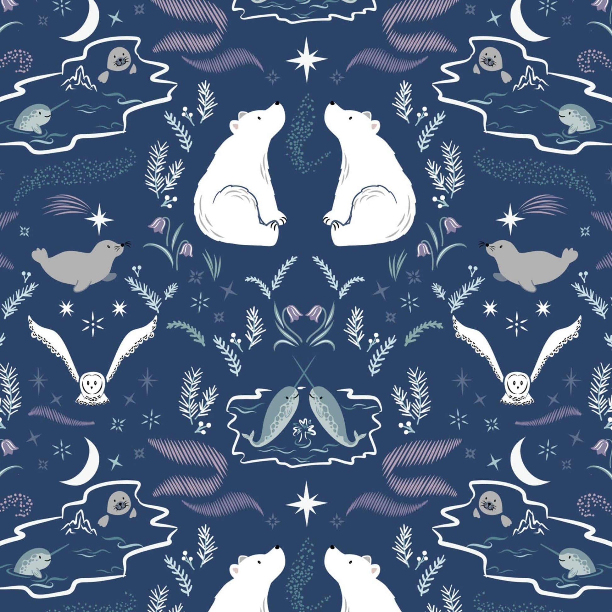 cotton fabric Polar animals on teal cotton - Arctic Adventure - Lewis & Irene