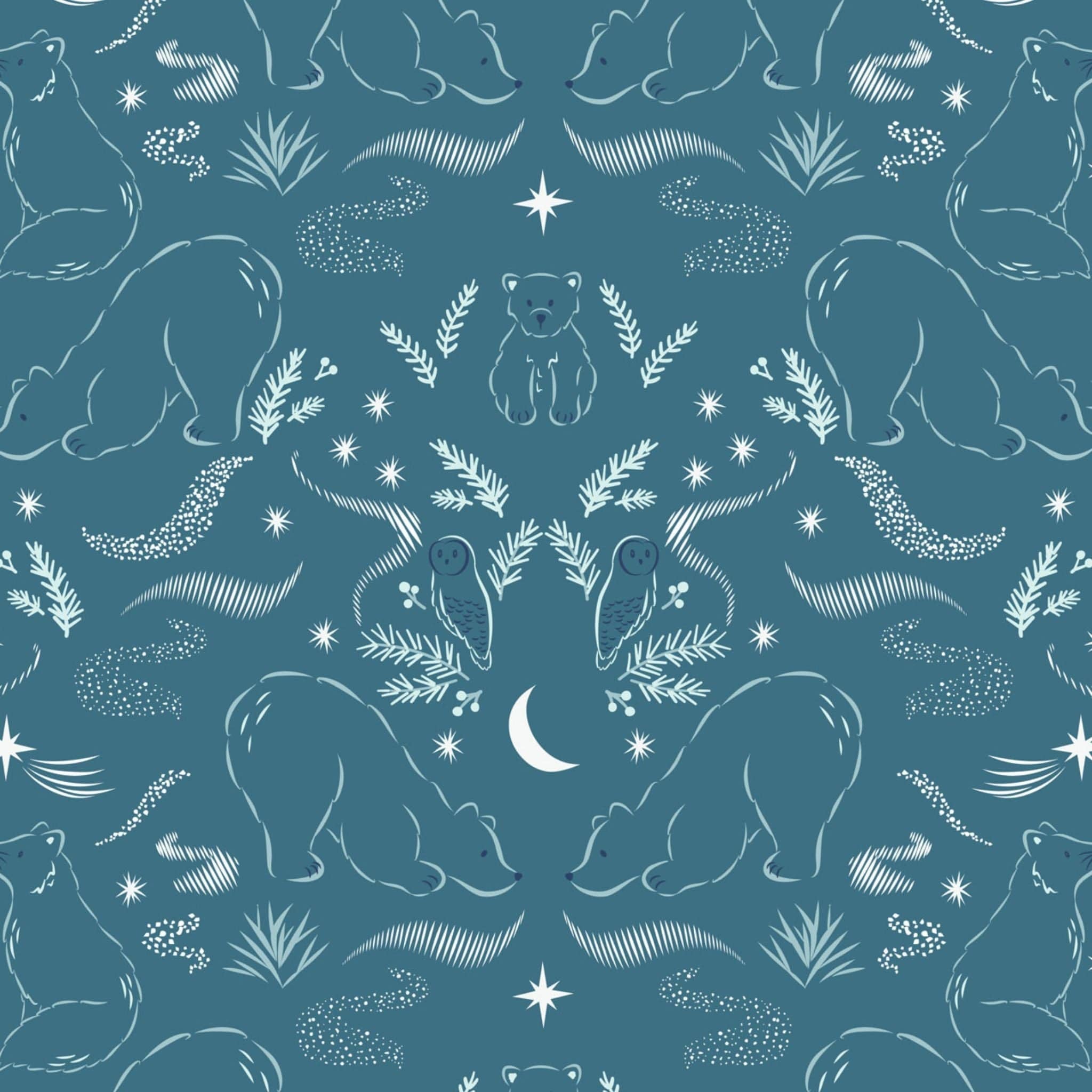 cotton fabric Polar animals on teal cotton - Arctic Adventure - Lewis & Irene