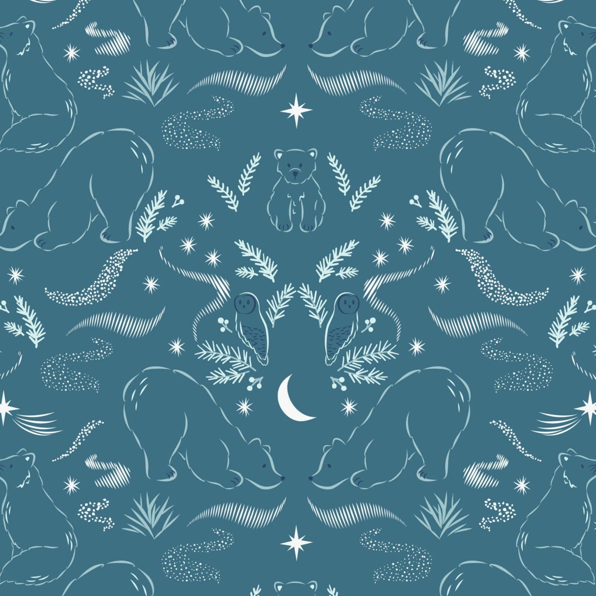 cotton fabric Polar animals on teal cotton - Arctic Adventure - Lewis & Irene