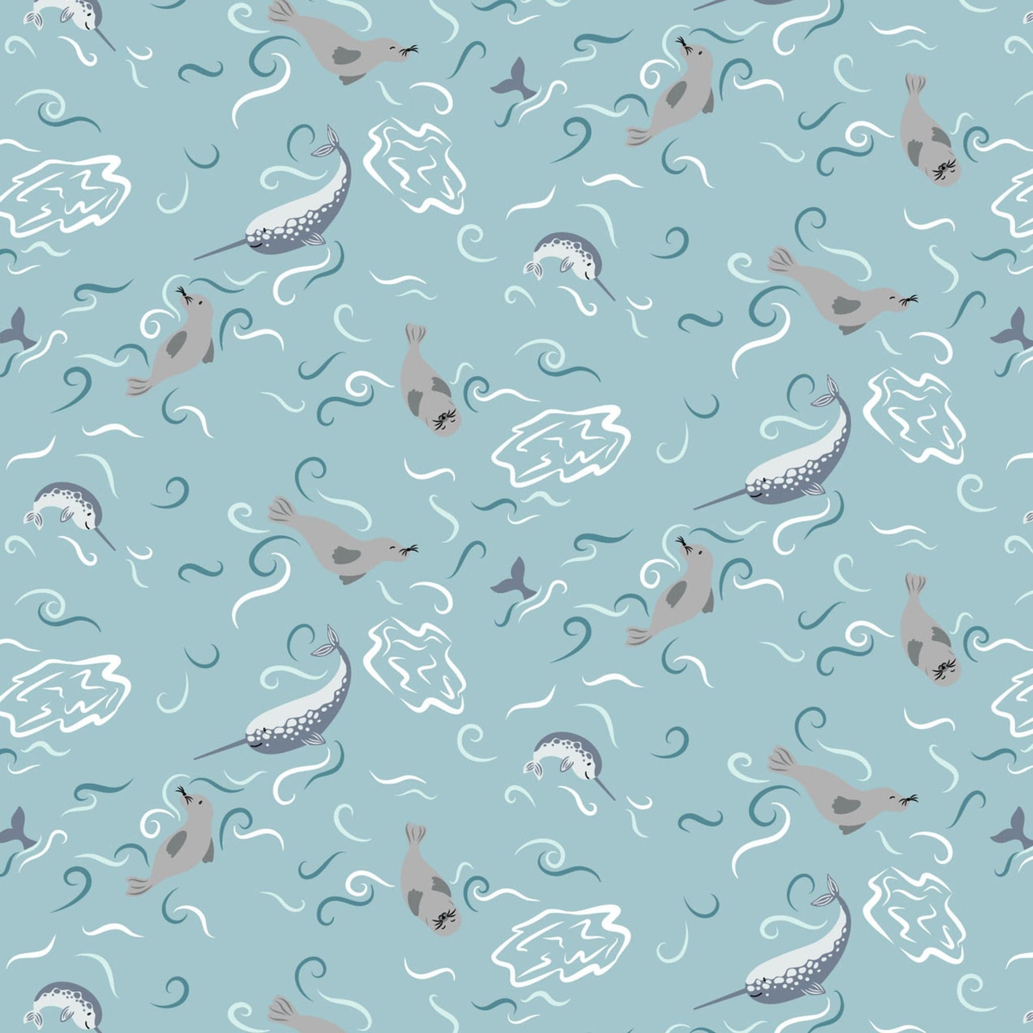 cotton fabric Polar animals on teal cotton - Arctic Adventure - Lewis & Irene