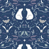 Load image into Gallery viewer, White mirrored polar bears with narwhals and seals on midnight blue - Arctic Adventure by Lewis &amp; Irene