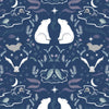 White mirrored polar bears with narwhals and seals on midnight blue - Arctic Adventure by Lewis & Irene