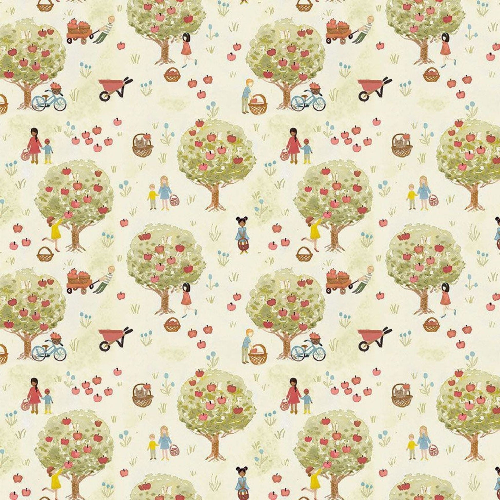 Fabric Ponies on a green cotton fabric - Storybook Farm - Dear Stella