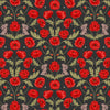 Poppies and mirrored hares on dark grey/black cotton fabric - Poppies by Lewis and Irene P761.1