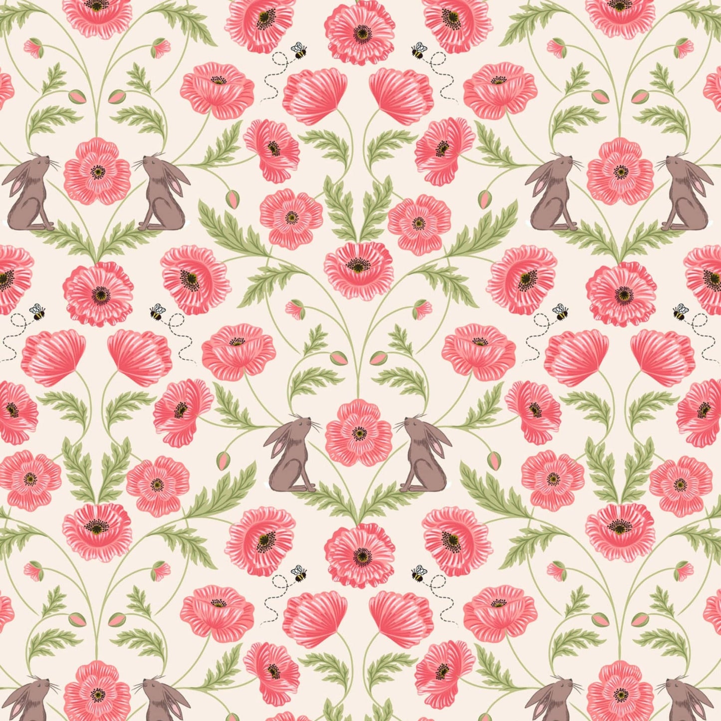 Fabric Poppies and hares on dark - Poppies - Lewis & Irene