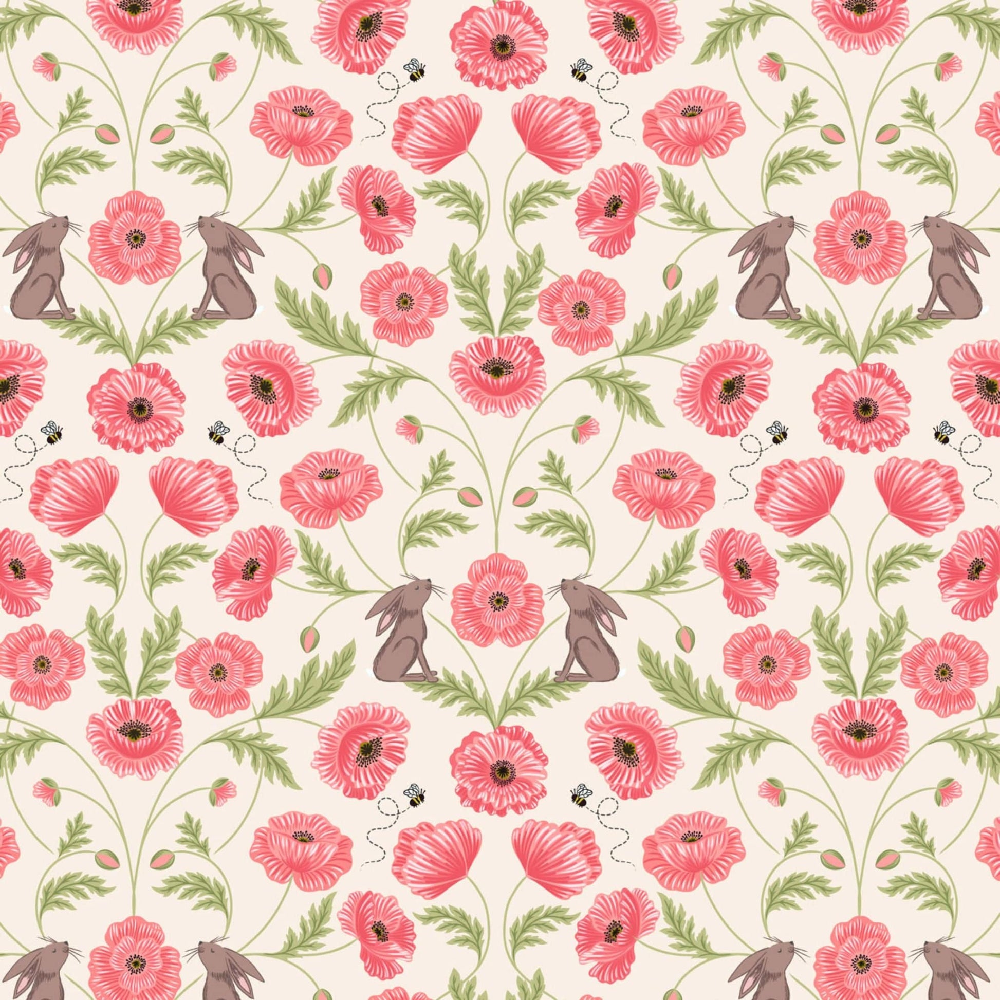 Fabric Poppies and hares on dark - Poppies - Lewis & Irene