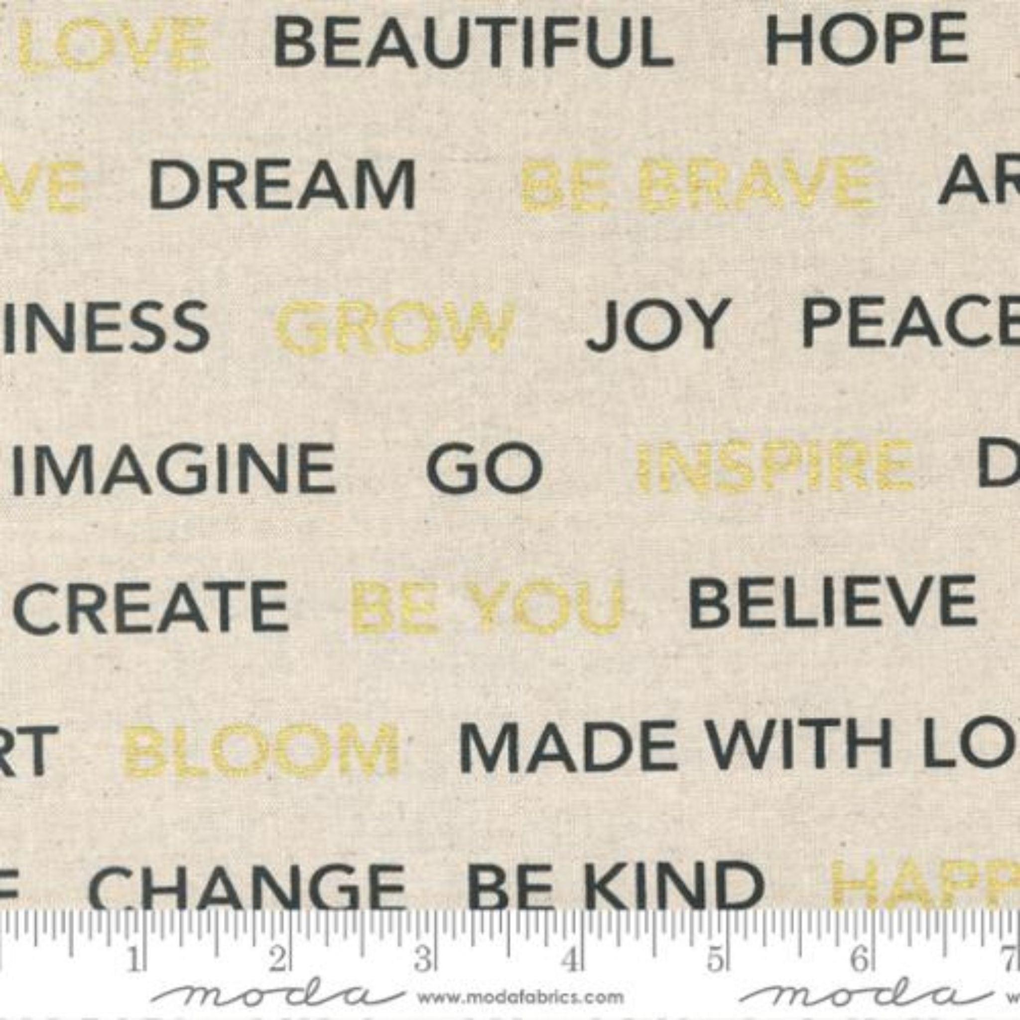 linen mix fabric Positive words linen mix - Gilded - Moda