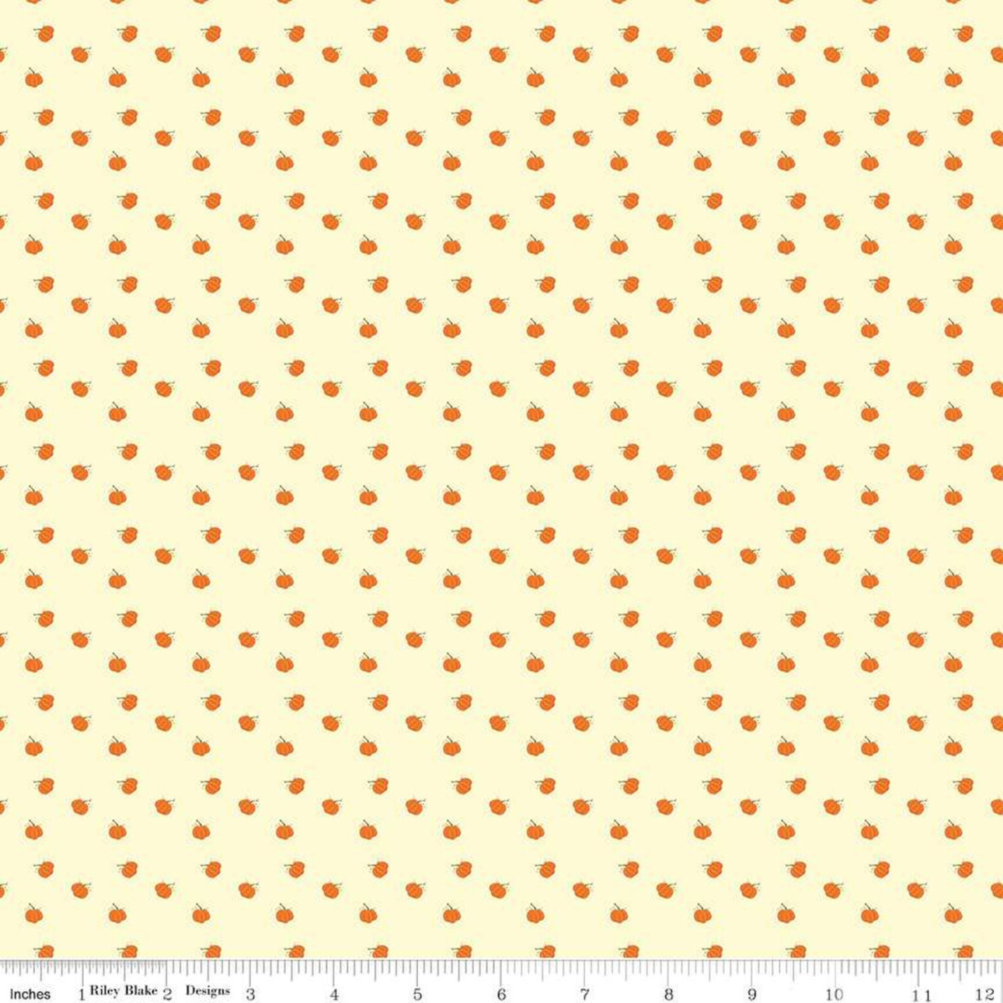 tiny pumpkins on cream cotton fabric - Fall's in Town by Riley Blake