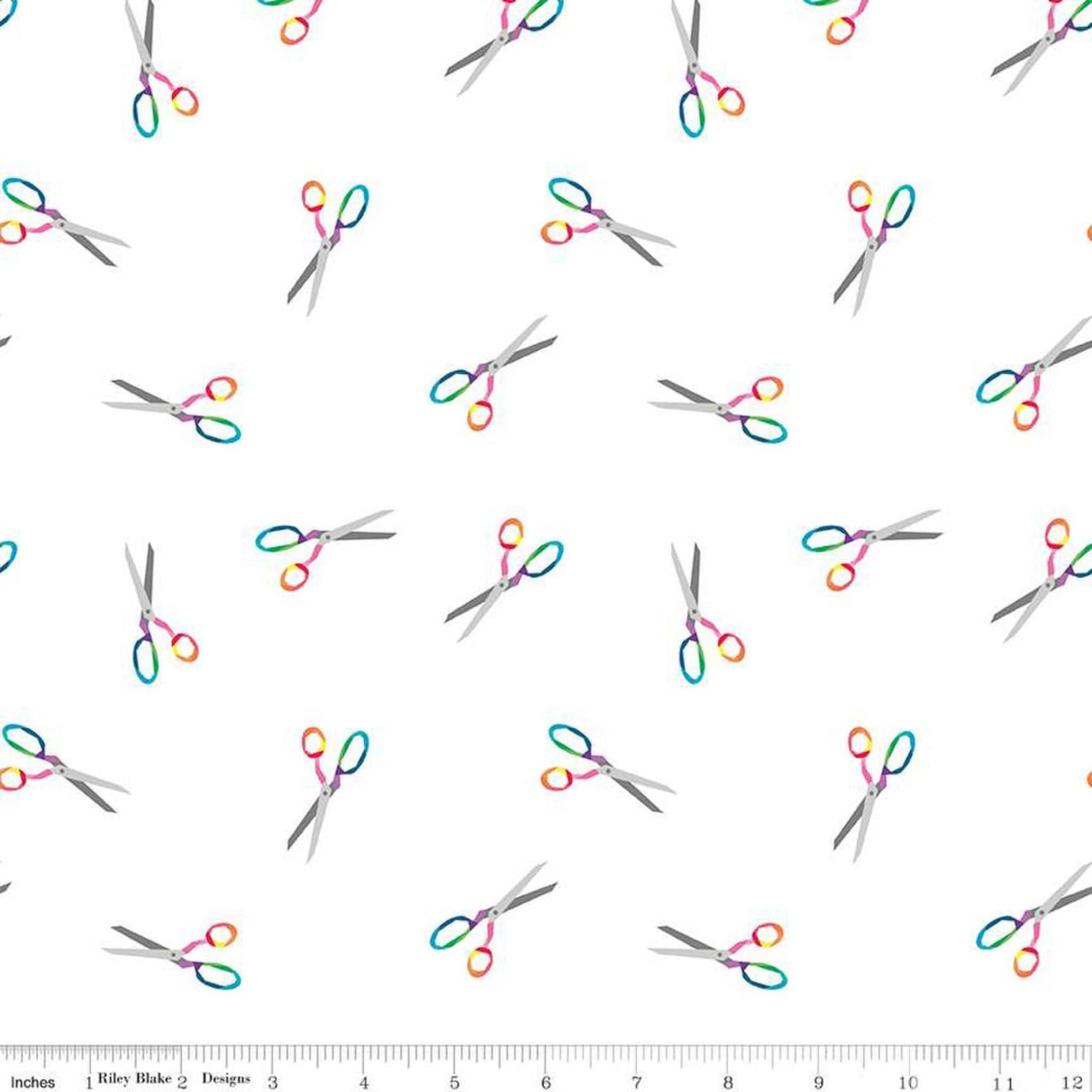 Fabric Rainbow sewing machines on pink cotton fabric - Make - Riley Blake