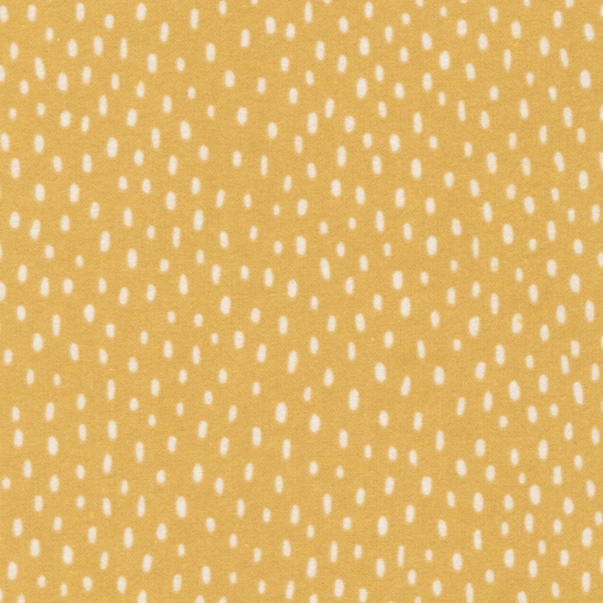 Fabric Raindrops on mustard brushed cotton flannel - Over the Moon Cozy Cotton - Robert Kaufman