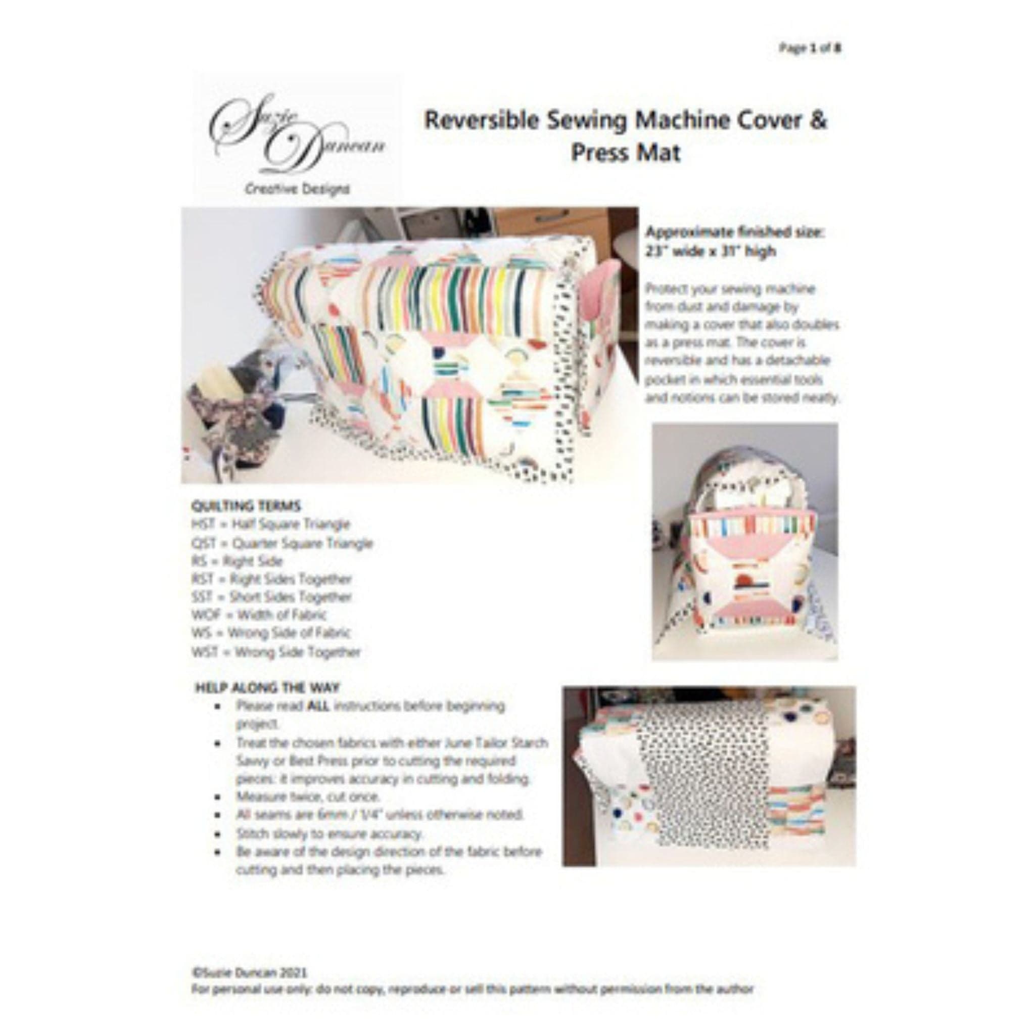 quilting pattern Reversible Sewing Machine Cover/press mat pattern