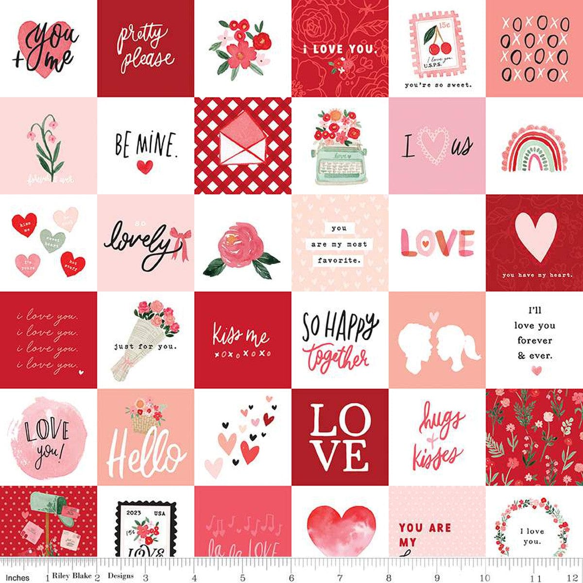 Cotton Fabric Riley Blake Designs-My Valentine-Valentine-Squares-Red